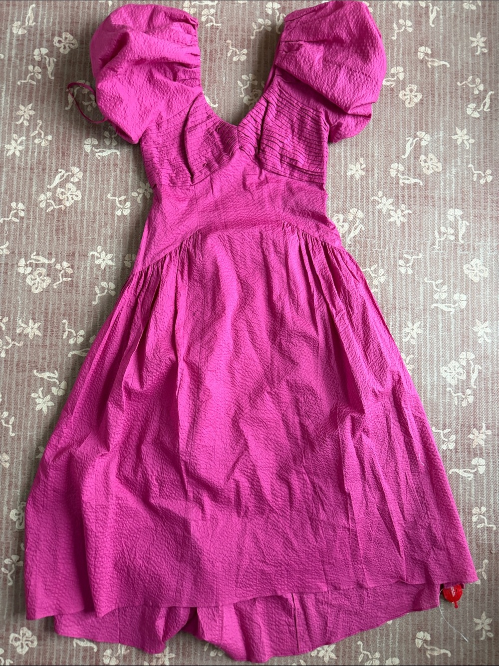 Puff-Sleeve Fuchsia Dress